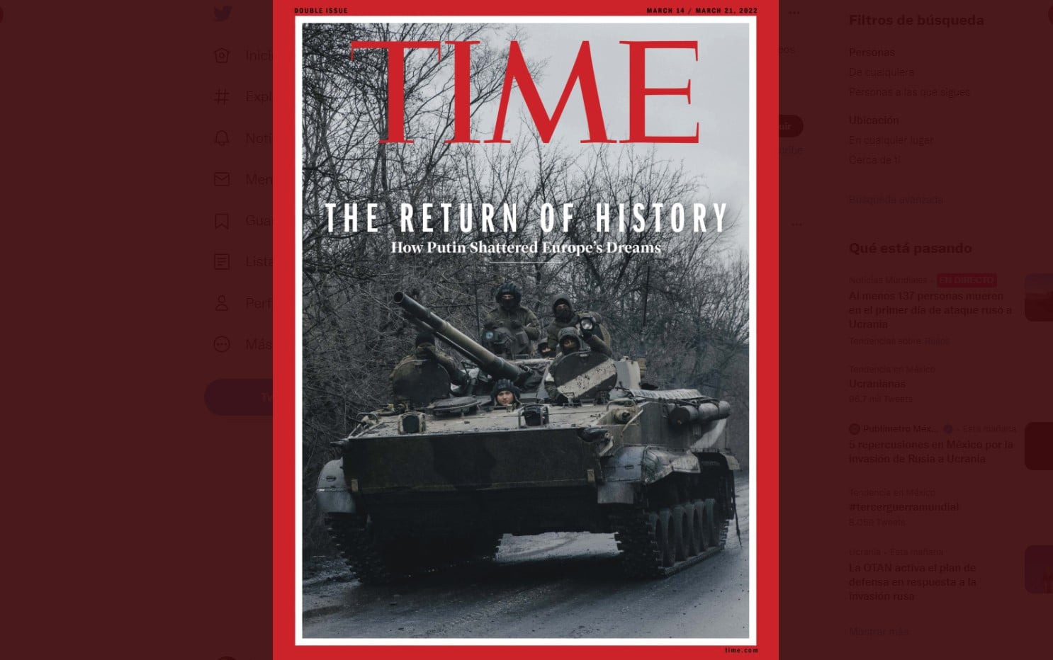 Time publica portada ‘El regreso de la historia’ por conflicto entre Rusia y Ucrania