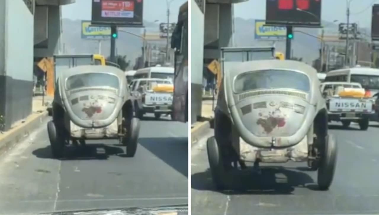 Perú: Hombre conduce coche como Pedro Picapiedra en video