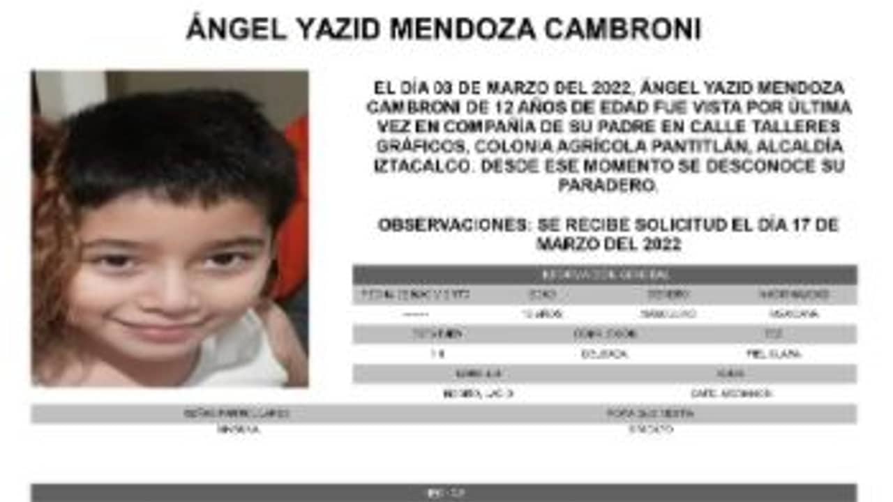 Activan Alerta Amber para localizar a Ángel Yazid Mendoza Cambroni.