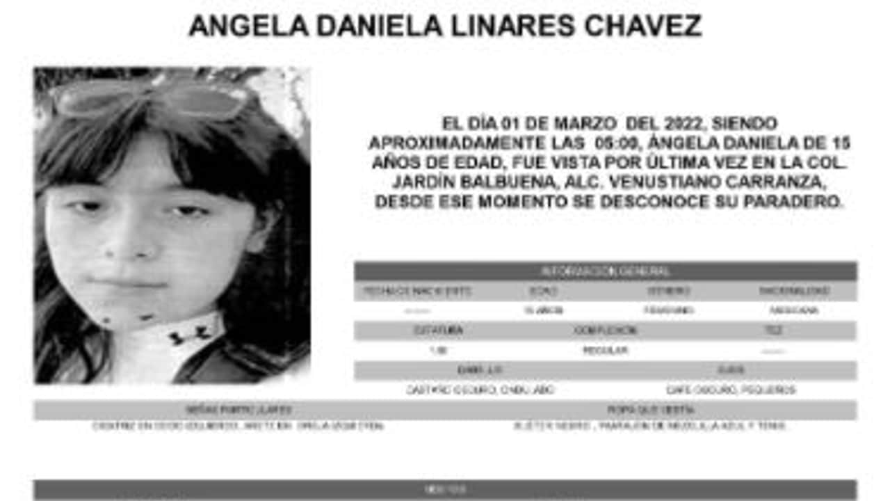 Activan Alerta Amber para localizar a Ángela Daniela Linares Chávez