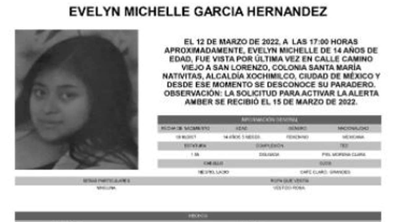 Activan Alerta Amber para localizar a Evelyn Michelle García Hernández.