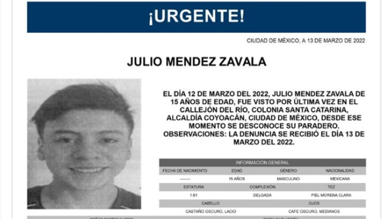 Activan Alerta Amber para Julio Méndez Zavala
