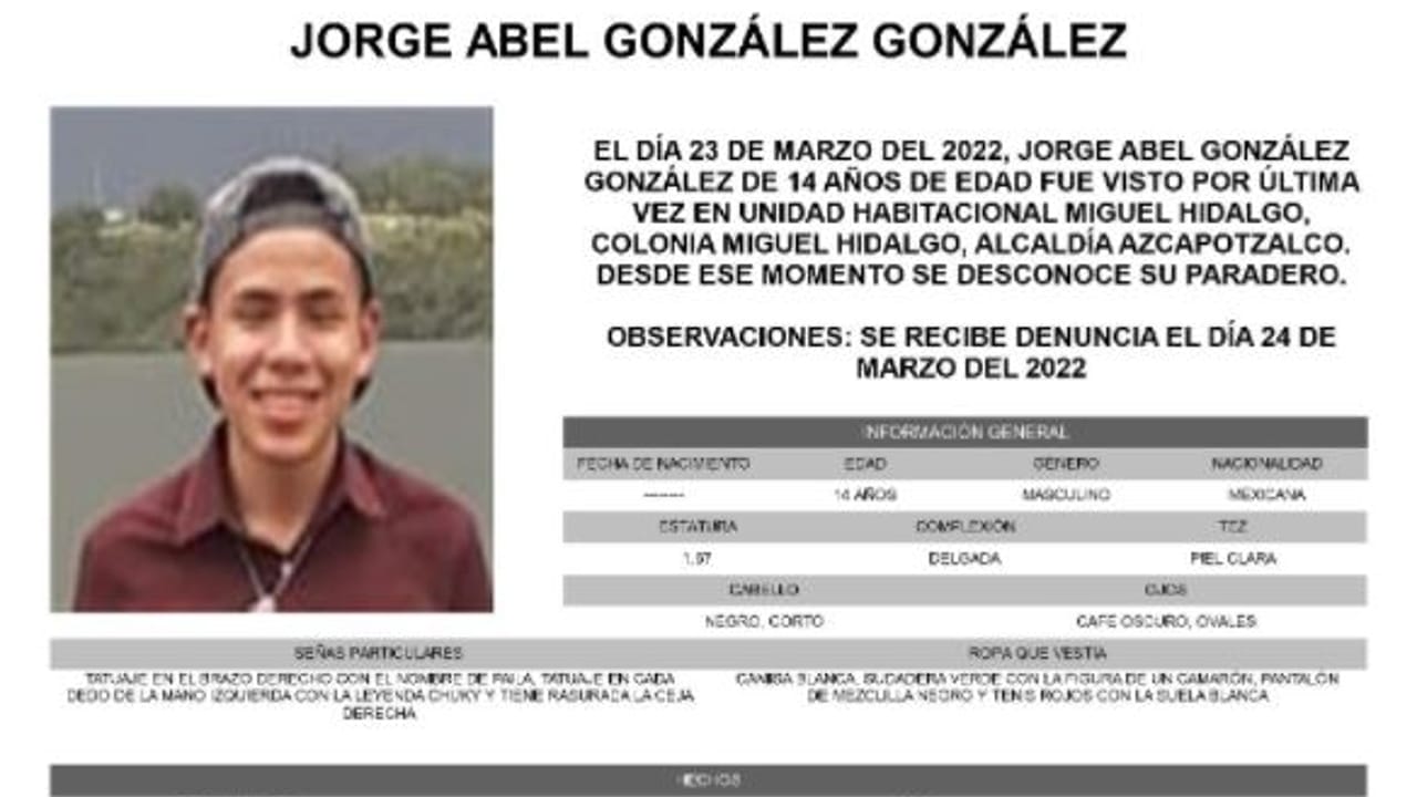 Activan Alerta Amber para localizar a Jorge Abel González González.