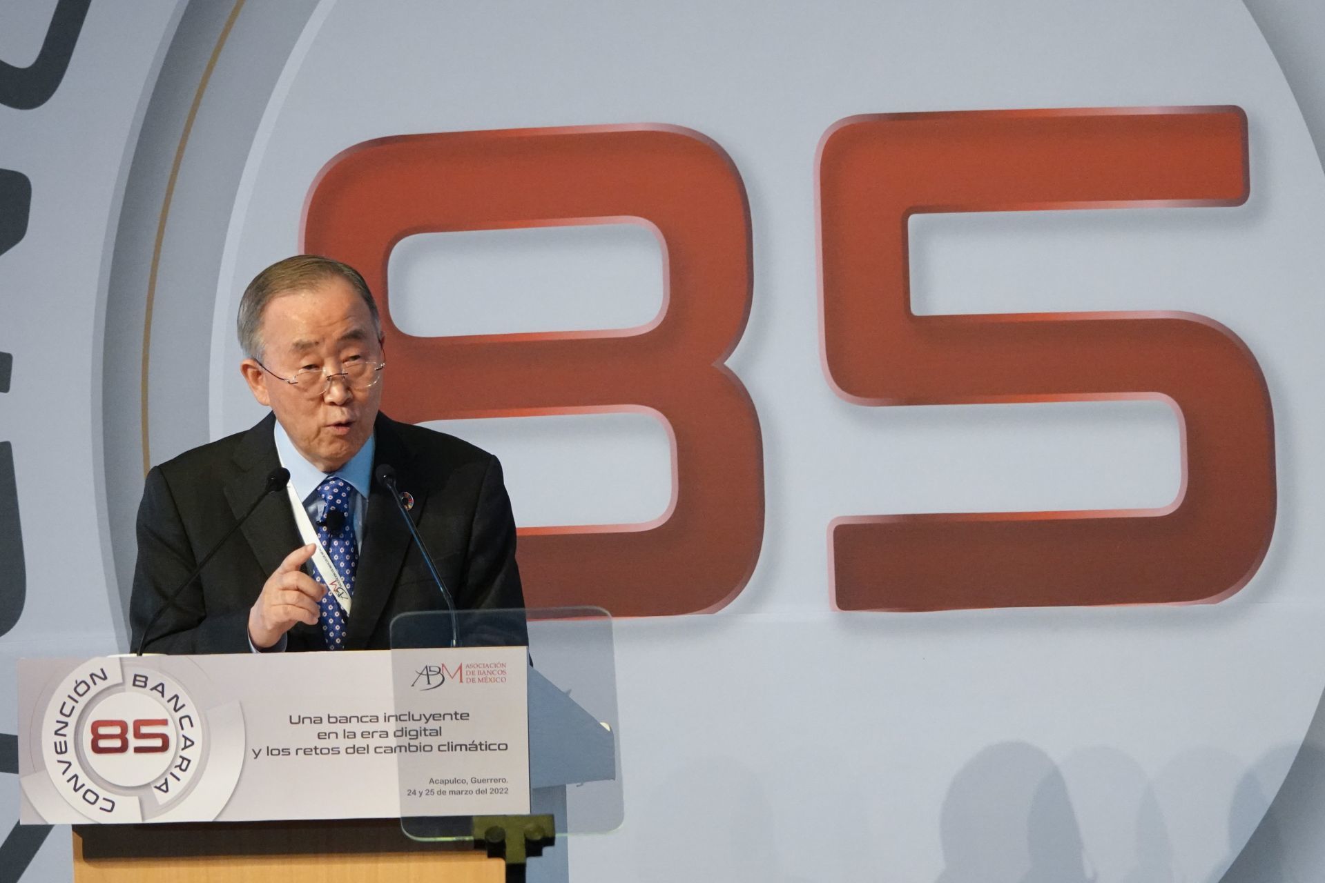 Ban Ki Moon, exsecretario general de la ONU, durante su participación en la 85 Convención Bancaria de la Asociación de Bancos de México, 25 de marzo de 2022 (Cuartoscuro)