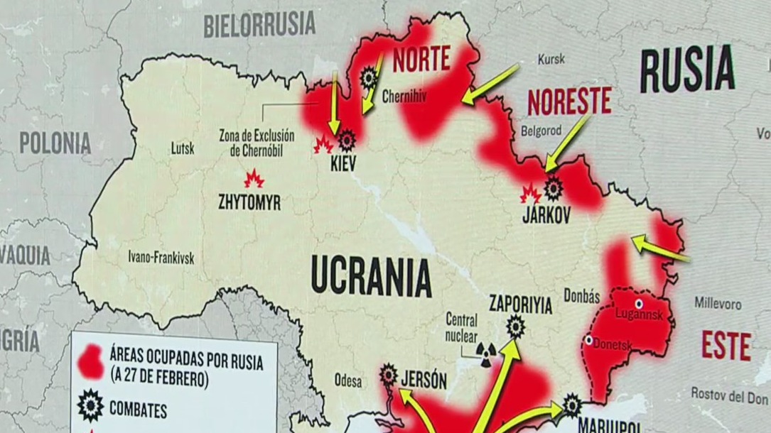 el mapa de las ciudades tomadas y asediadas por rusia en ucrania