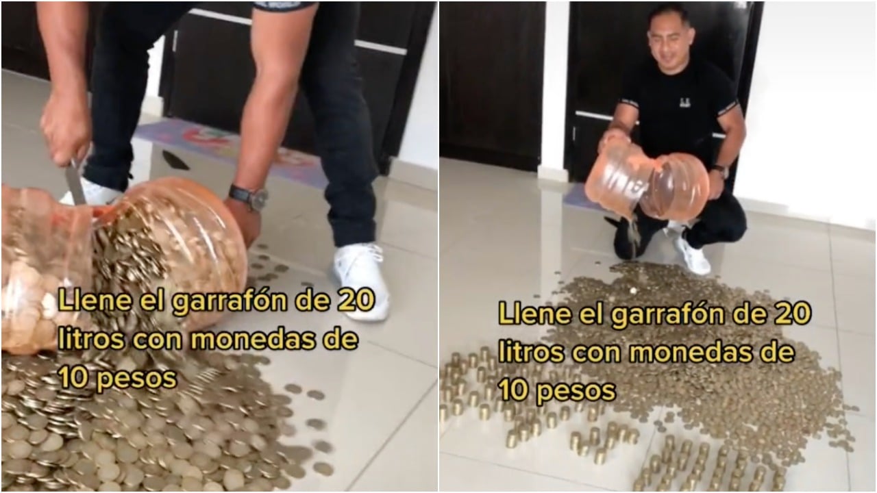 Hombre Llena Garrafón Monedas 10 Pesos