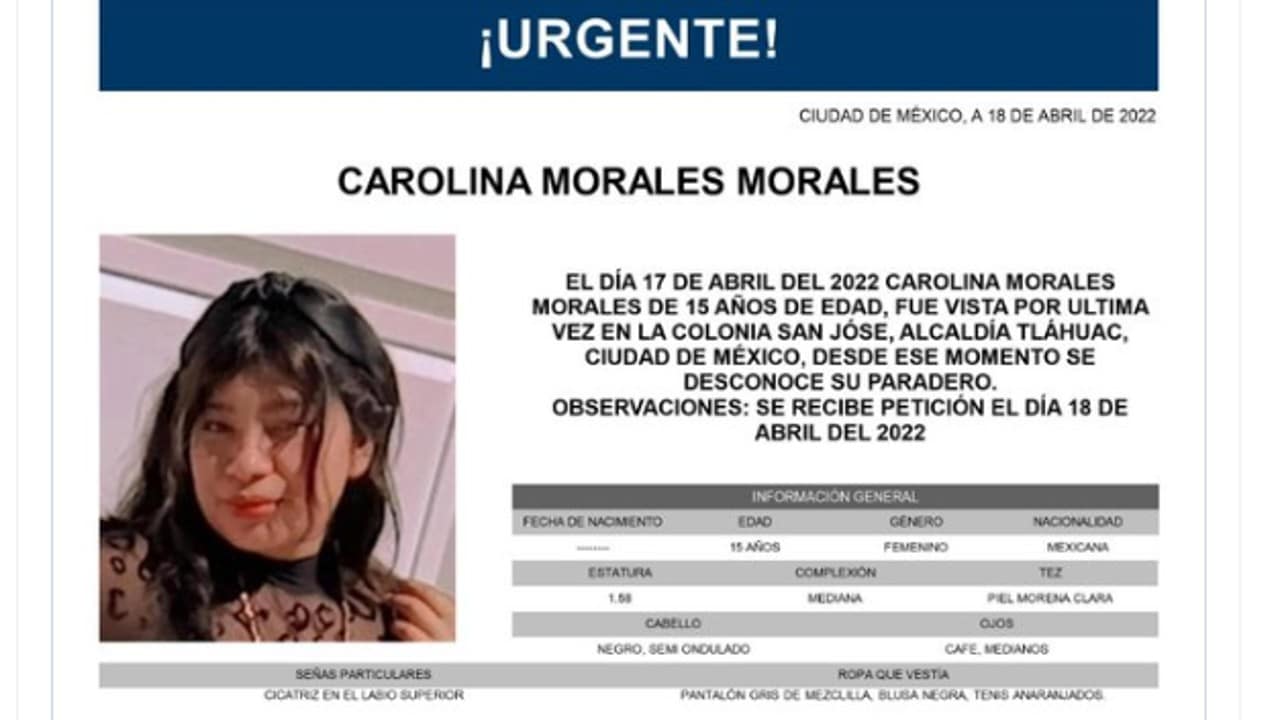 Activan Alerta Amber para Carolina Morales Morales