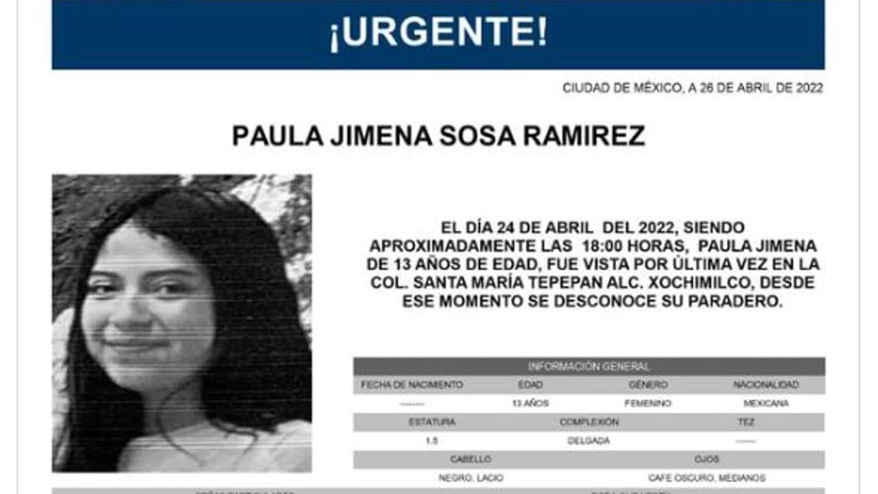 Activan Alerta Amber para Paula Jimena Sosa Ramírez.