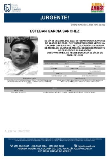 Activan Alerta Amber para localizar a Esteban García Sánchez