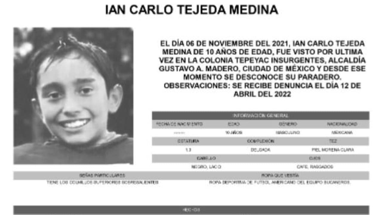 para localizar a Ian Carlo Tejeda Medina.