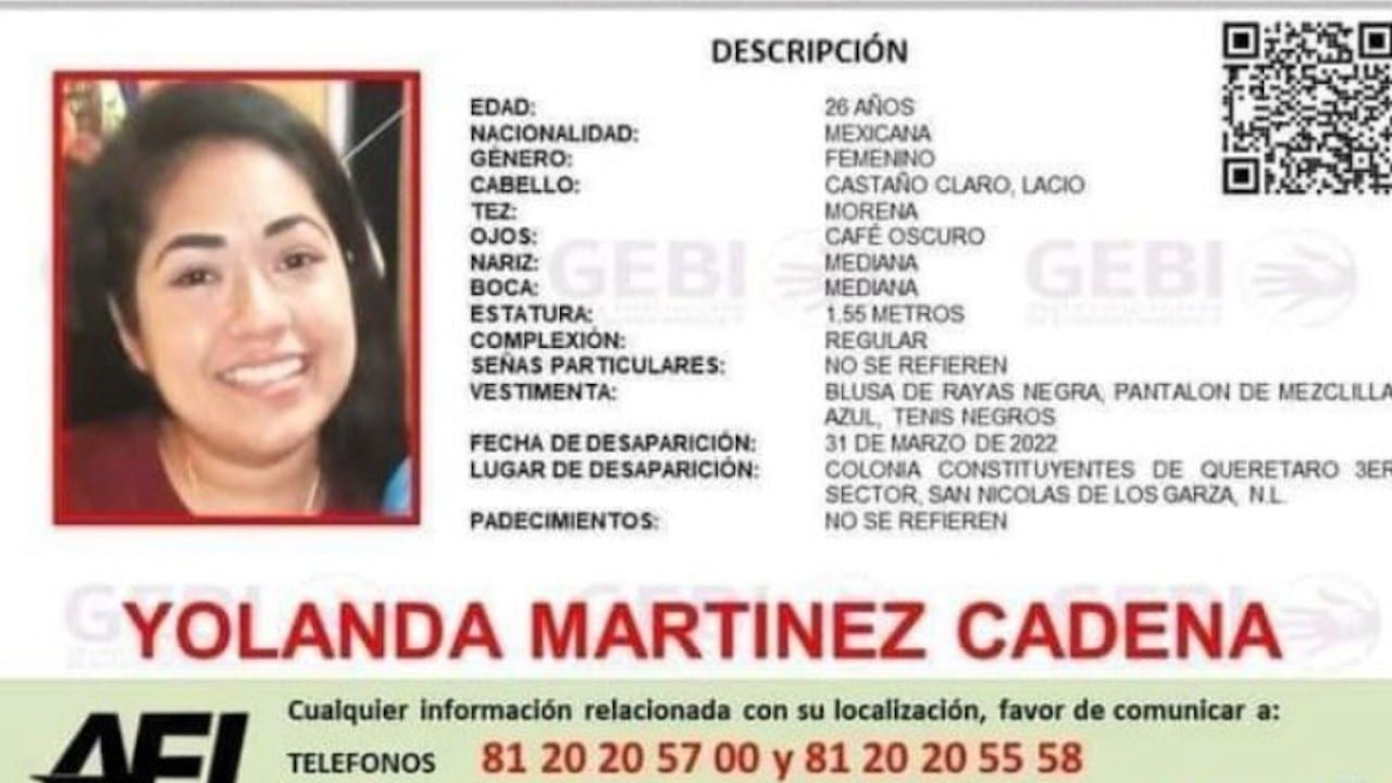 Yolanda Martínez Cadena, desaparecida el 31 de marzo en San Nicolás de los Garza, Nuevo León (Fiscalía de Nuevo León)