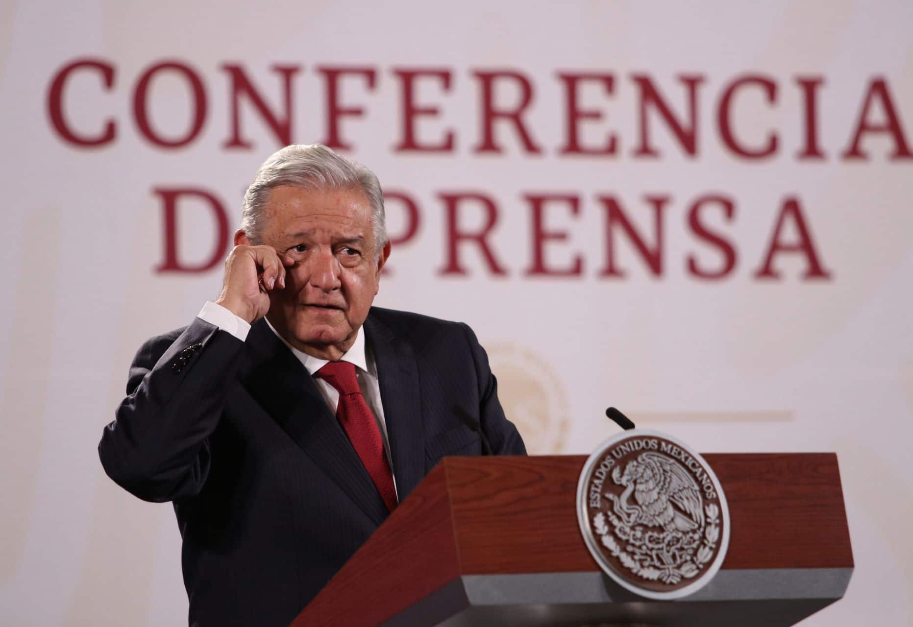 Andrés Manuel López Obrador, presidente de México durante su conferencia mañanera en Palacio Nacional.