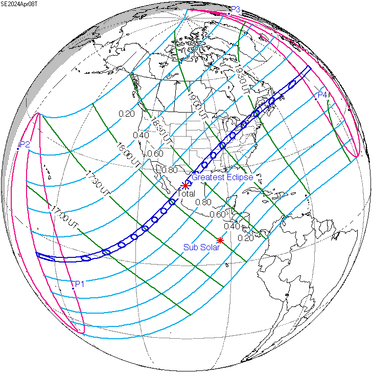 eclipse solar, eclipse total, México, Torreón, Estados Unidos, mapa