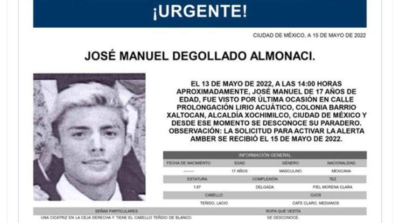 Activan Alerta Amber para localizar a José Manuel Degollado Almonaci.