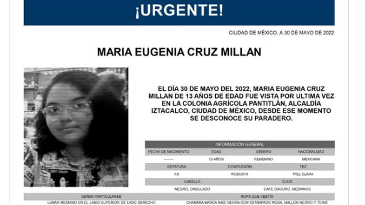Activan Alerta Amber para localizar a María Eugenia Cruz Millán.