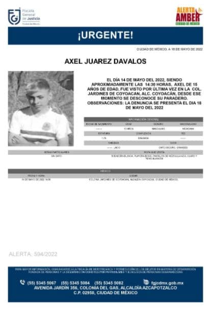 Activan Alerta Amber para localizar a Axel Juárez Dávalos