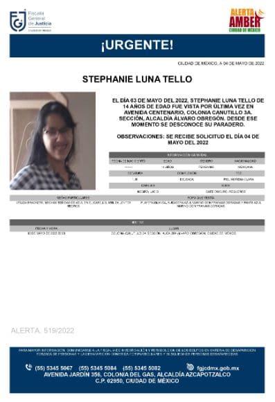 Activan Alerta Amber para localizar a Stephanie Luna Tello