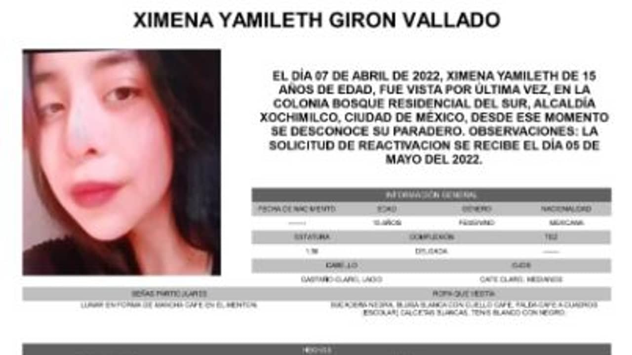 Activan Alerta Amber para localizar a Ximena Yamileth Girón Vallado