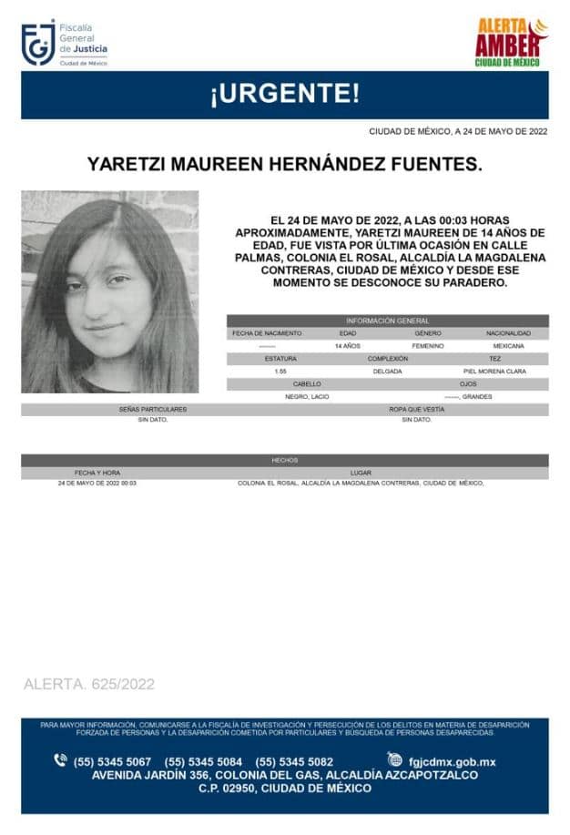 Activan Alerta Amber para localizar a Yaretzi Maureen Hernández Fuentes