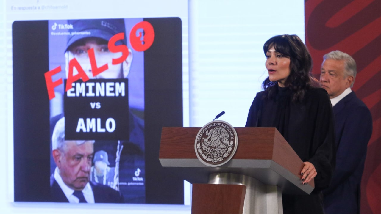 Ana Elizabeth García Vilchis, directora de Redes de la Vocería de Presidencia, habló sobre unas supuestas rimas que Eminem le dedico al Jefe del Ejecutivo mexicano. Fuente: Cuartoscuro