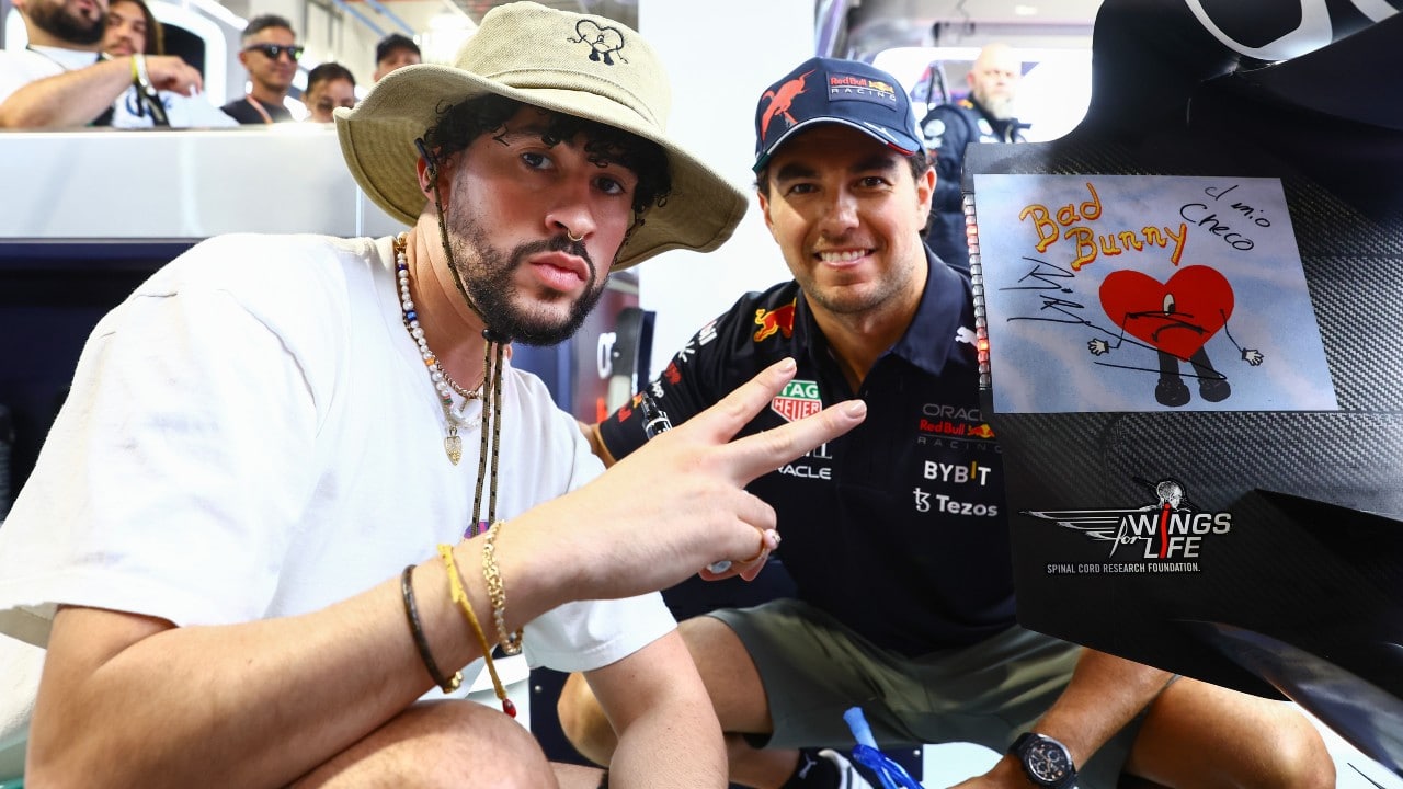 Sergio ‘Checo’ Pérez recibe a Bad Bunny en el Gran Premio de Miami