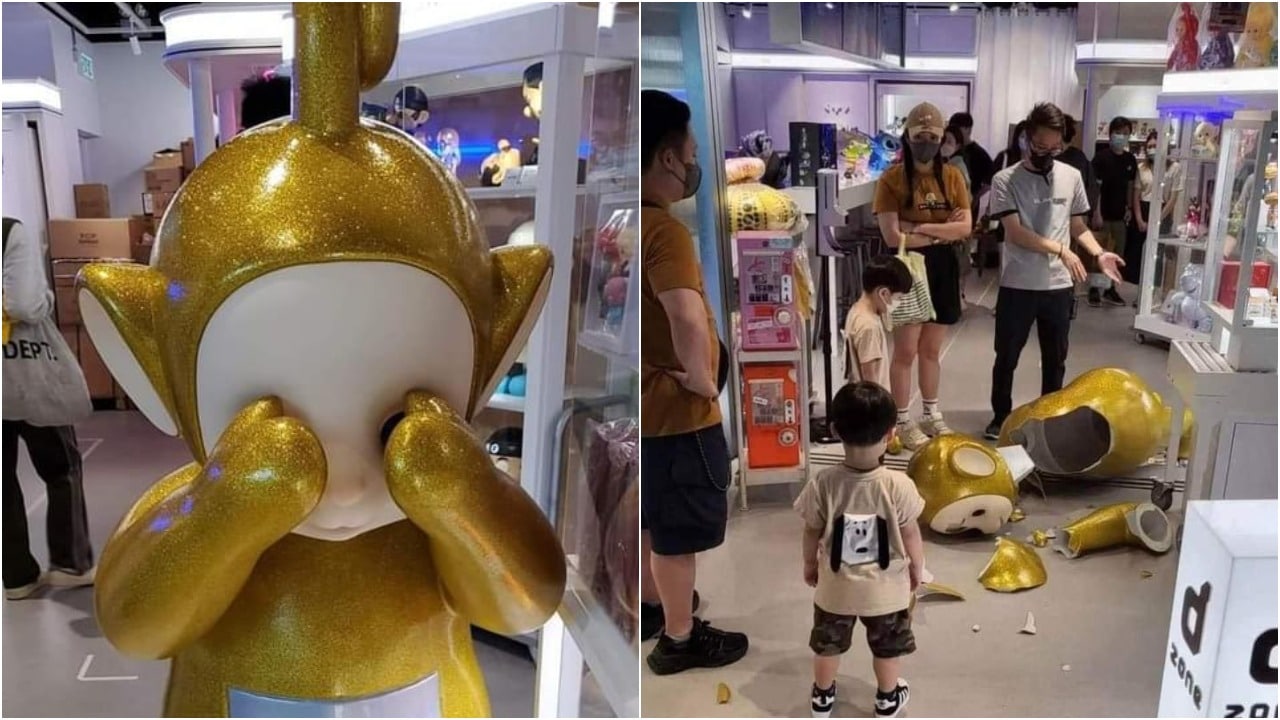 Niño rompe muñeco de teletubbie gigante en Hong Kong