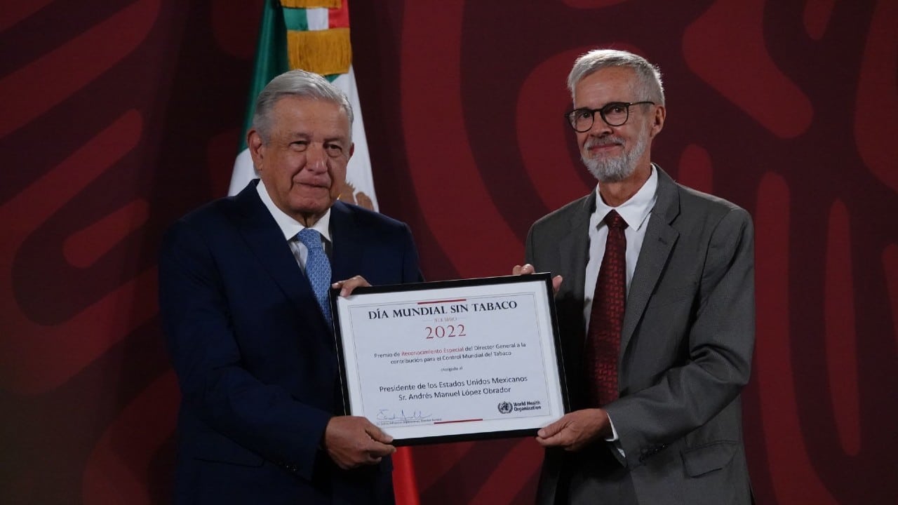 OMS otorga premio al presidente Andrés Manuel López Obrador (AMLO).