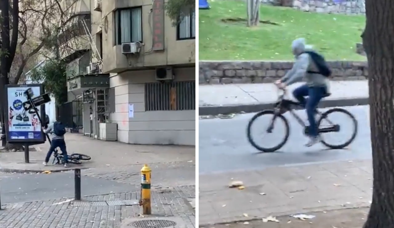 Video: Ladrón tira poste para robarse una bicicleta en Chile