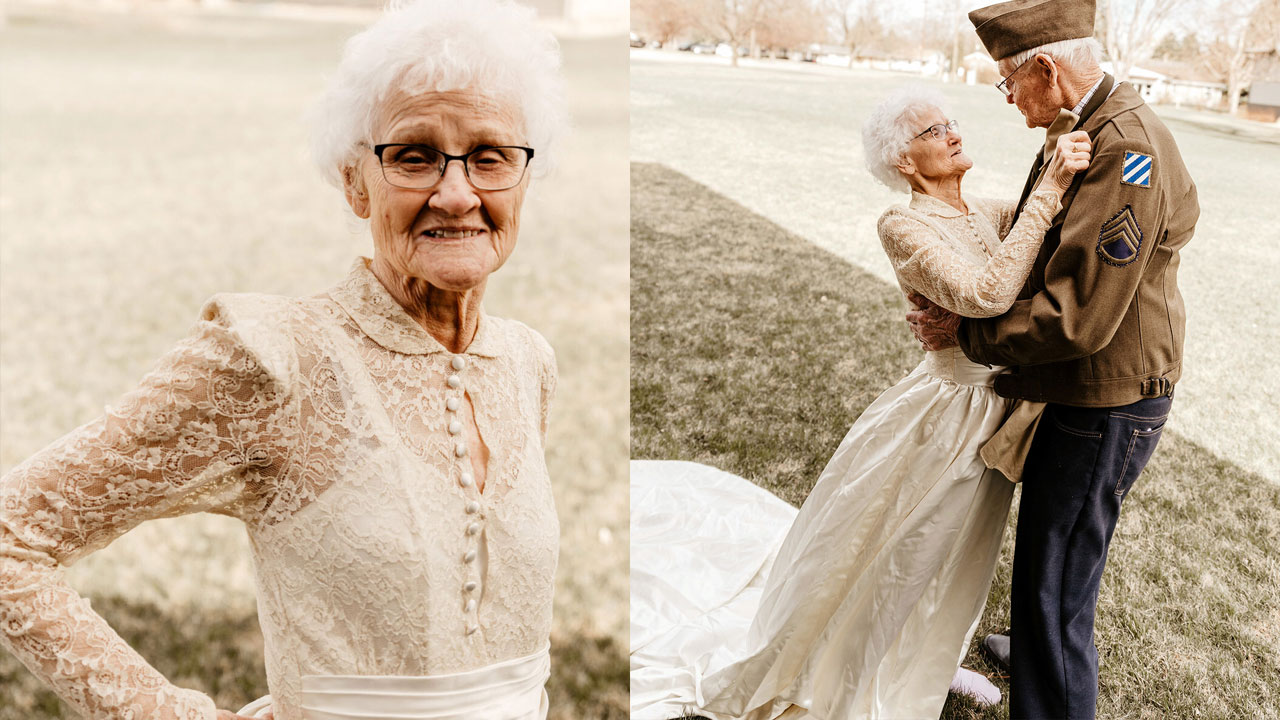 Abuelita usa vestido de novia para celebrar 70 aniversario