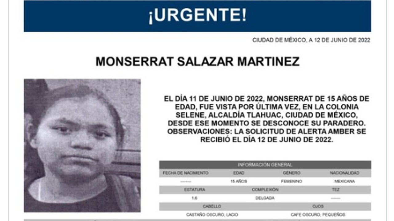Activan Alerta Amber para Montserrat Salazar Martínez.