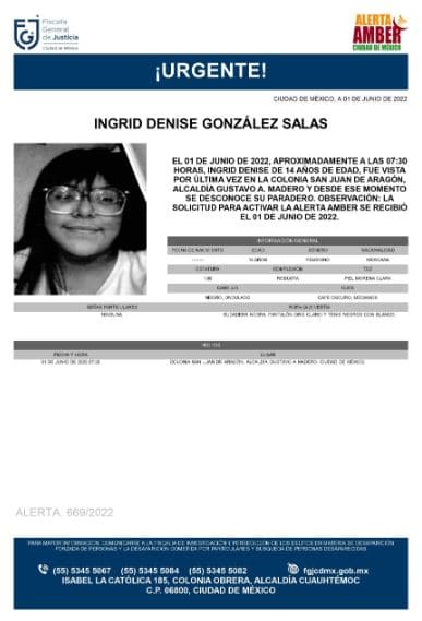Activan Alerta Amber para localizar a Ingrid Denise González Salas