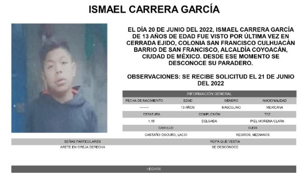 Activan Alerta Amber para localizar a Ismael Carrera García.