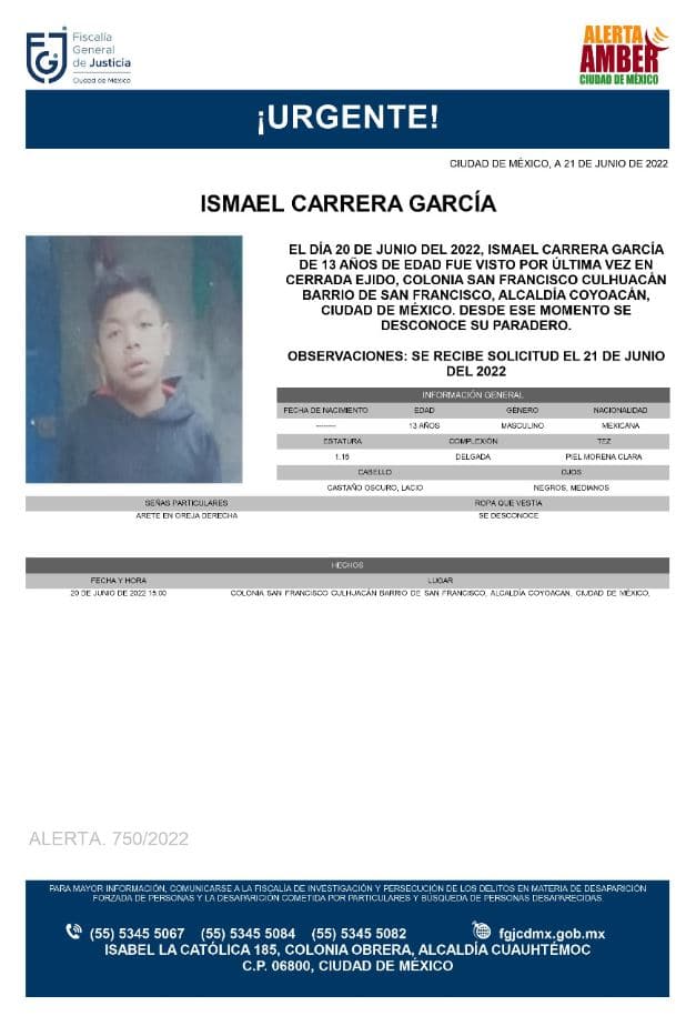 Activan Alerta Amber para localizar a Ismael Carrera García