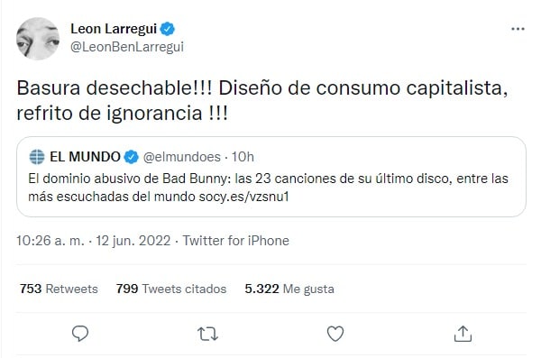 León Larregui música Bad Bunny basura desechable
