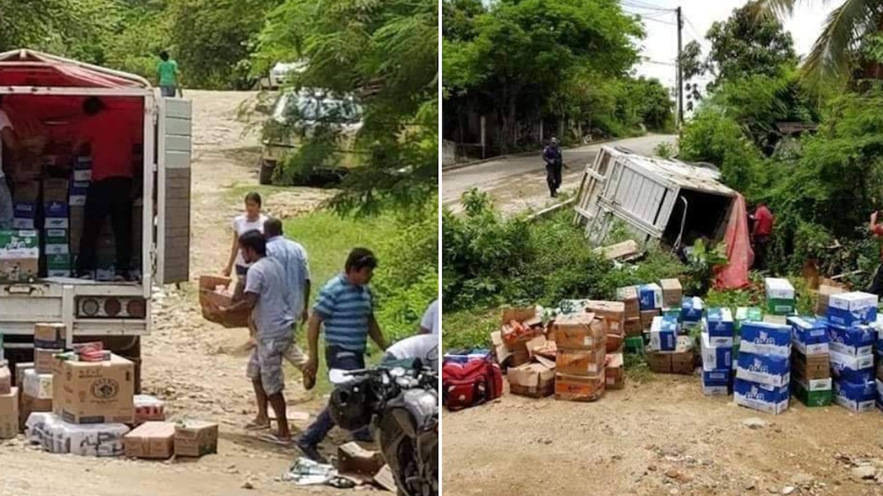 Sin rapiña pobladores ayudan recuperar mercancía camión volcado