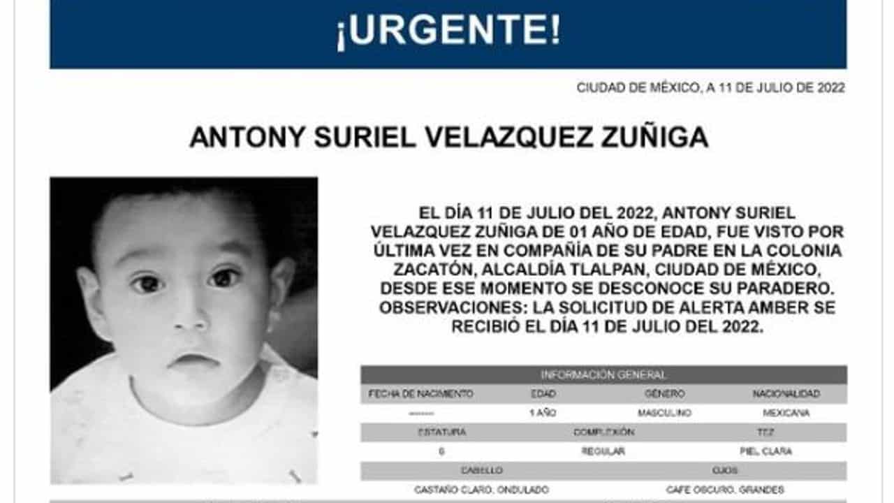 Activan Alerta Amber para localizar a Antony Suriel Velázquez Zúñiga