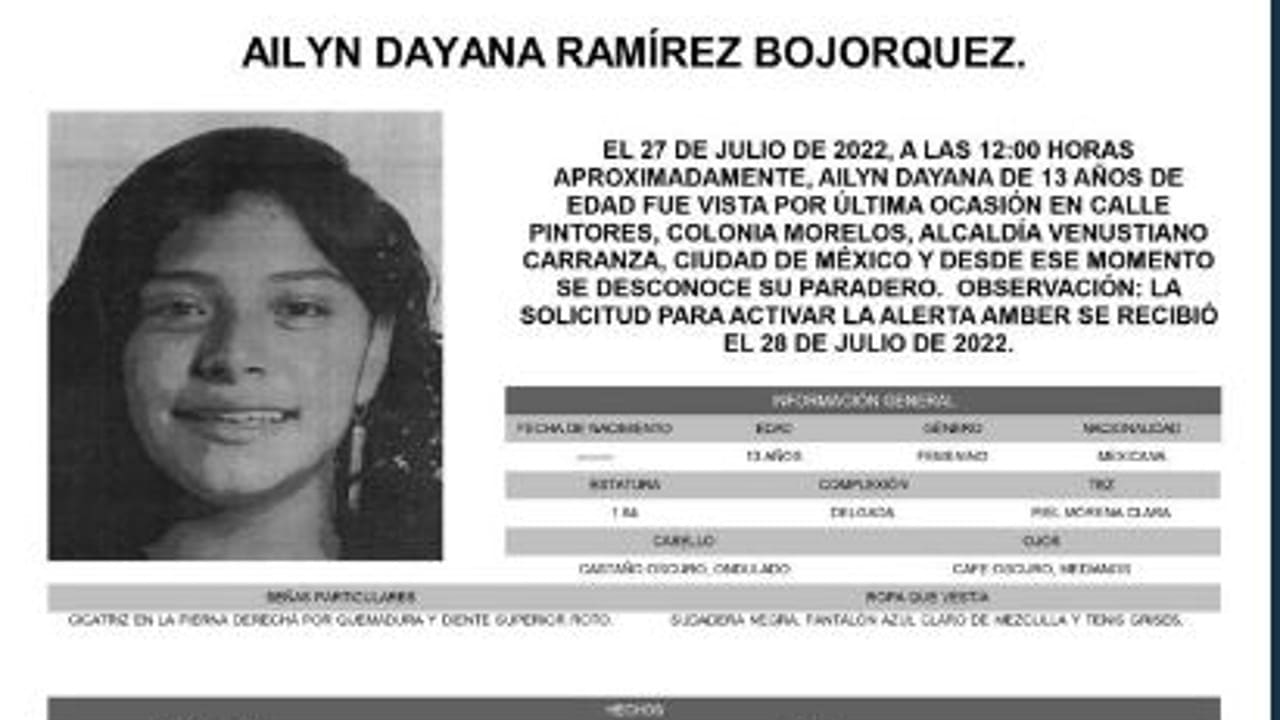 Activan Alerta Amber para localizar a Ailyn Dayana Ramírez Bojorquez.