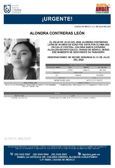 Activan Alerta Amber para localizar a Alondra Contreras León