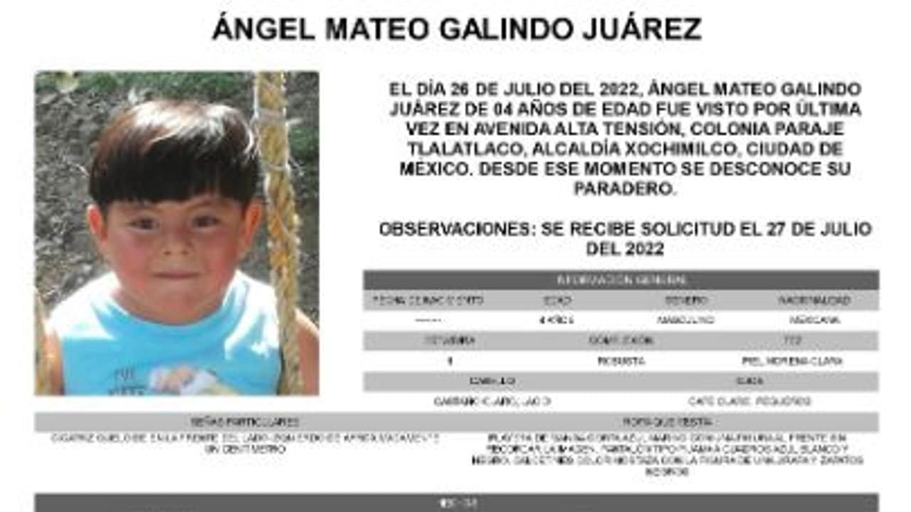 Activan Alerta Amber para localizar a Ángel Mateo Galindo Juárez.