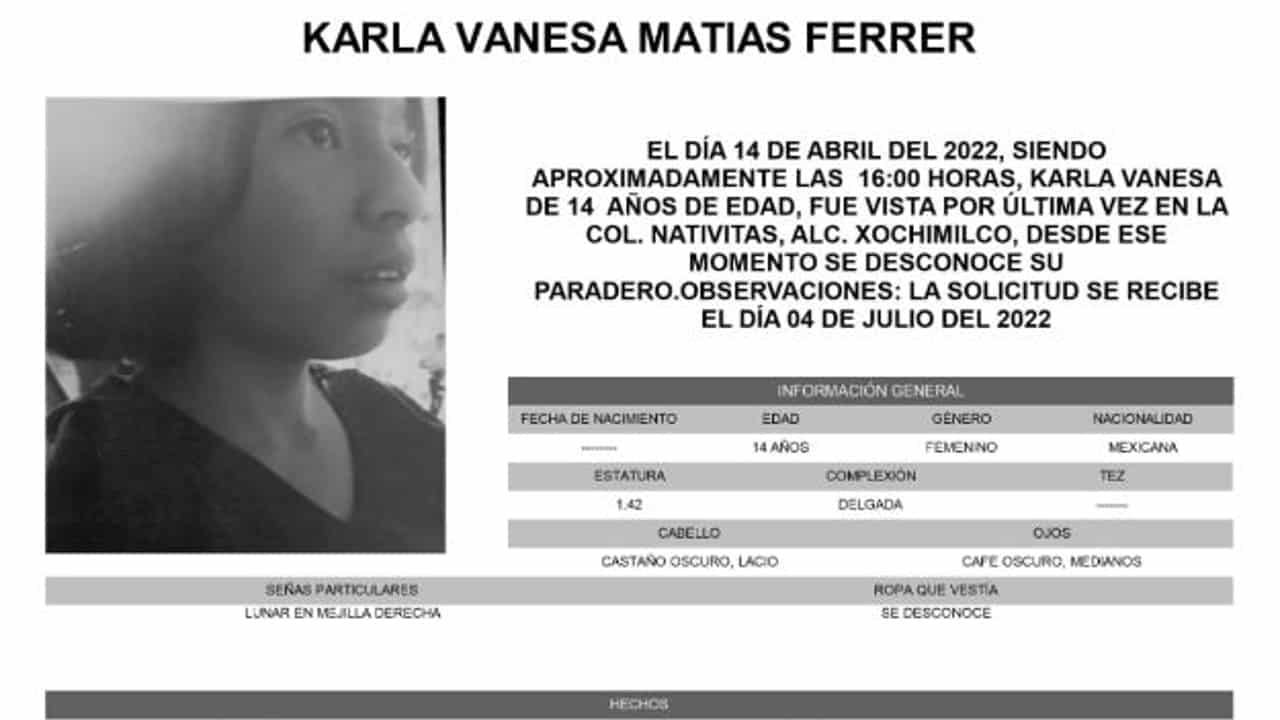 Activan Alerta Amber para localizar a Karla Vanesa Matías Ferrer.