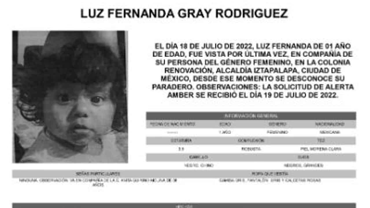 Activan Alerta Amber para localizar a Luz Fernanda Gray Rodríguez.