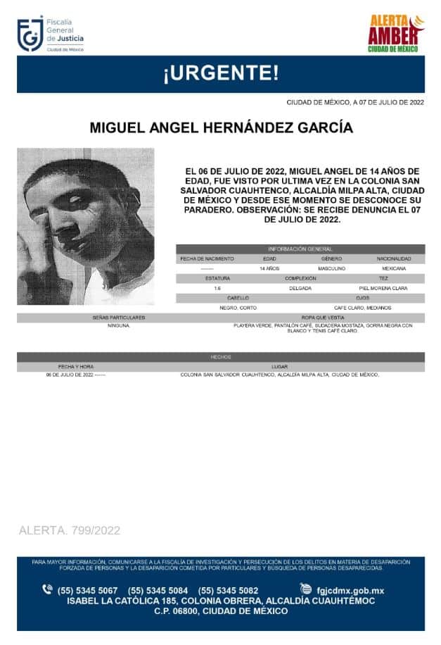 Activan Alerta Amber para localizar a Miguel Ángel Hernández García