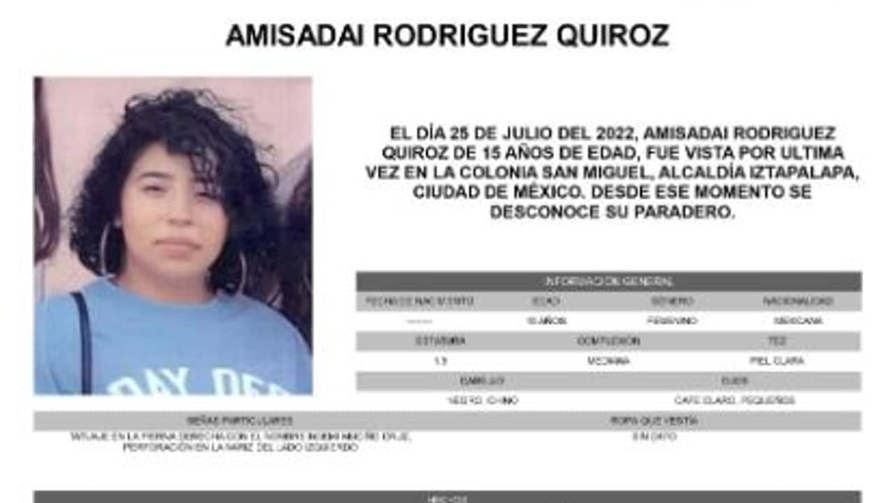 Activan Alerta Amber para localizar a Amisadai Rodríguez Quiroz
