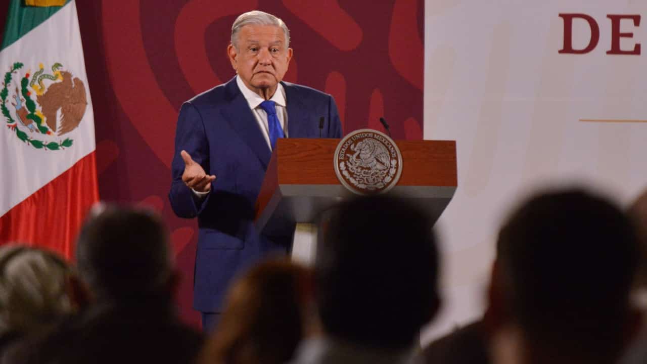 El presidente, Andrés Manuel López Obrador, durante su conferencia mañanera desde Palacio Nacional.