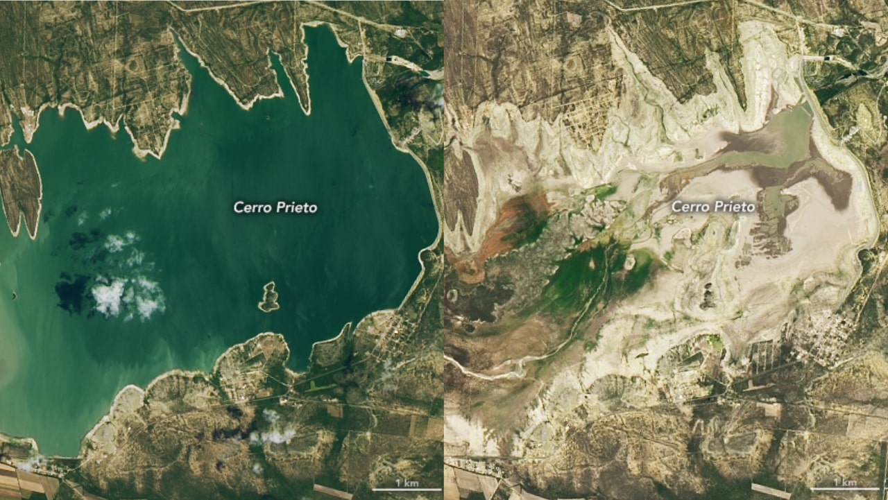 NASA muestra fotos de la presa Cerro Prieto y la sequía en Nuevo León