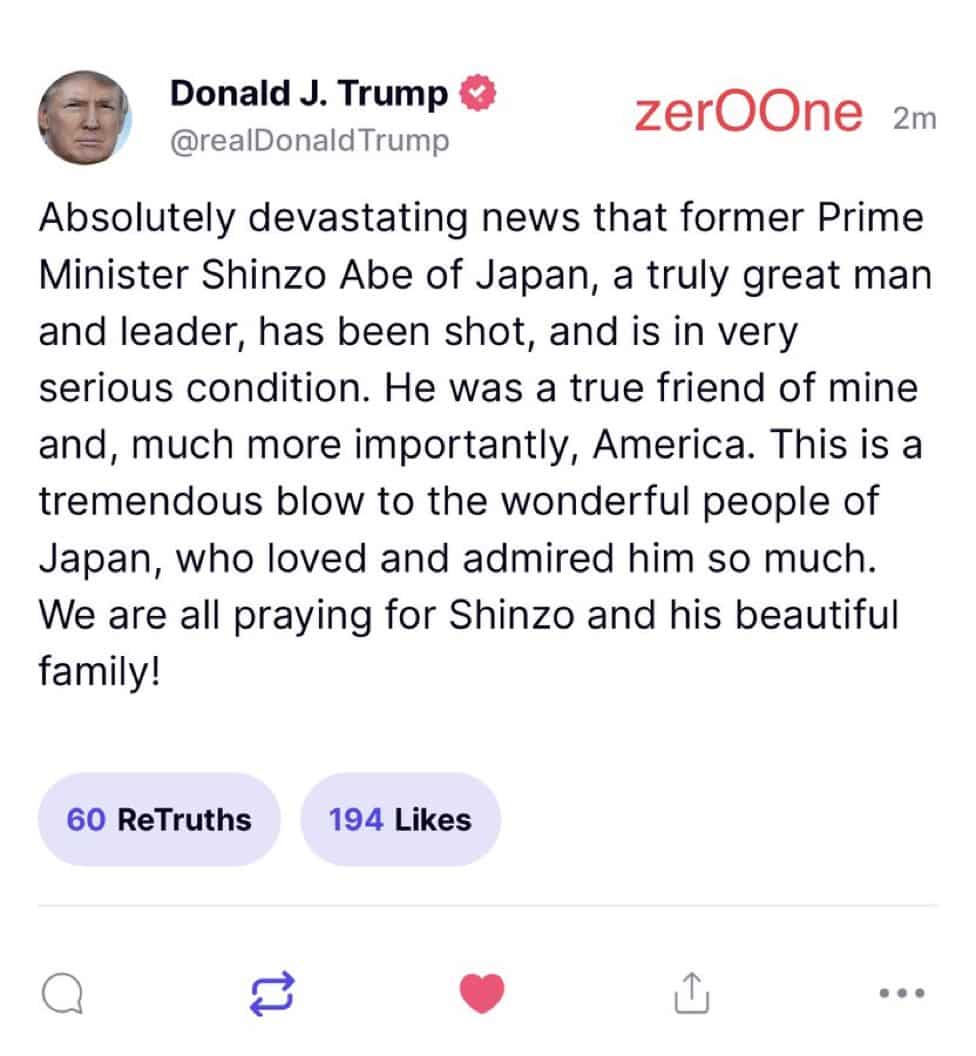 Trump lamenta atentado contra Shinzo Abe