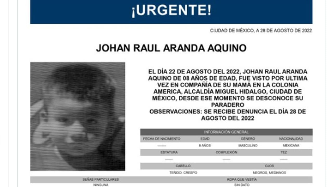 Activan Alerta Amber para Johan Raúl Aranda Aquino