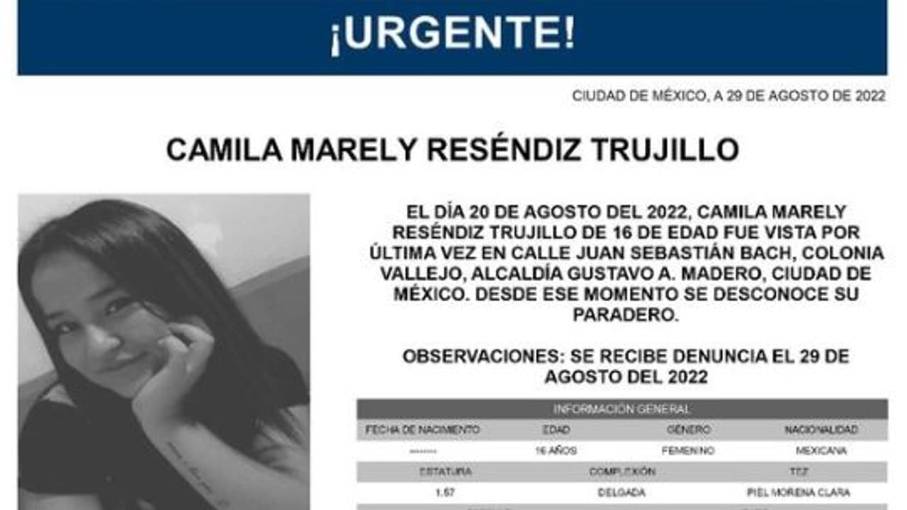 Activan Alerta Amber para localizar a Camila Marely Reséndiz Trujillo