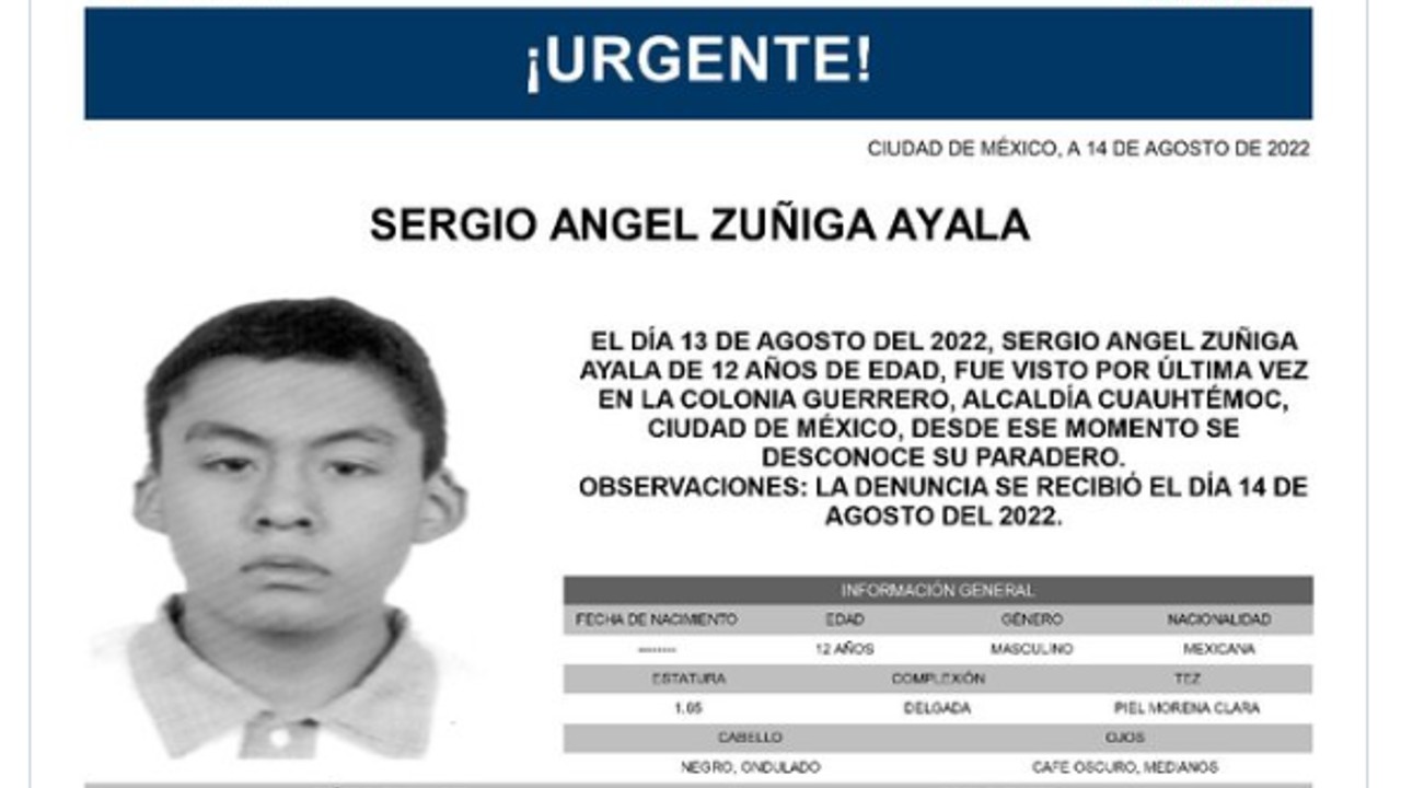 Activan Alerta Amber para Sergio Ángel Zúñiga Ayala.