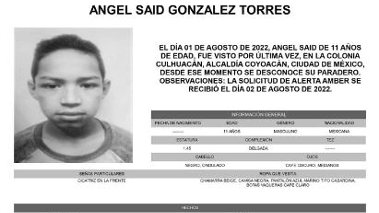 Activan Alerta Amber para localizar a Ángel Said González Torres. Fuente: Twitter @FiscaliaCDMX